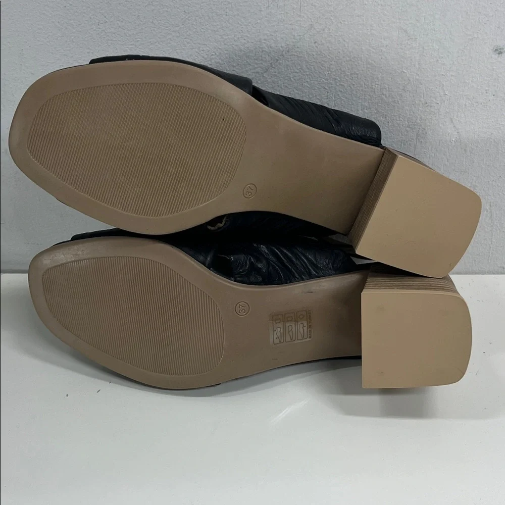 New Bueno Eden Black Leather Block Heel Slingback Sandals Women’s US 6.5-7